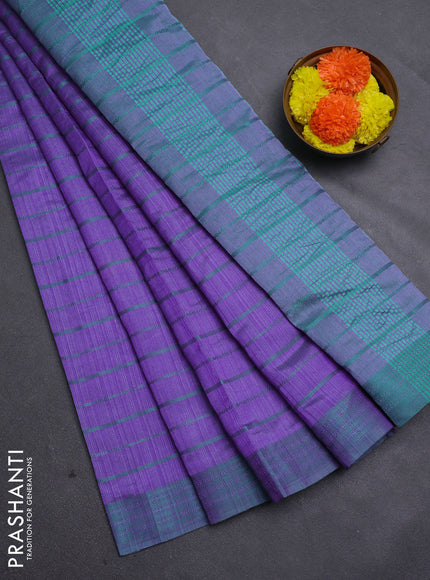 Purple & Teal Green Semi Raw Silk Saree