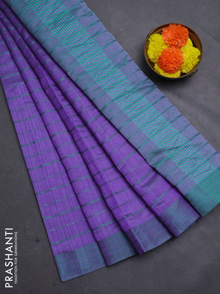 Purple & Teal Green Semi Raw Silk Saree