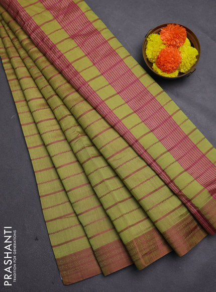 Lime Green & Pink Semi Raw Silk Saree