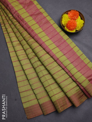 Lime Green & Pink Semi Raw Silk Saree