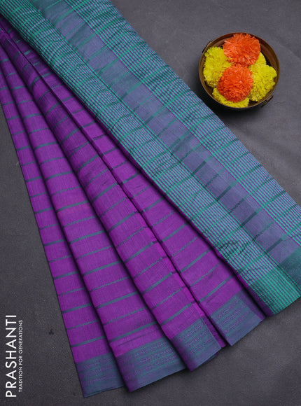 Purple & Teal Green Semi Raw Silk Saree