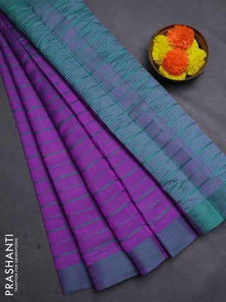 Purple & Teal Green Semi Raw Silk Saree