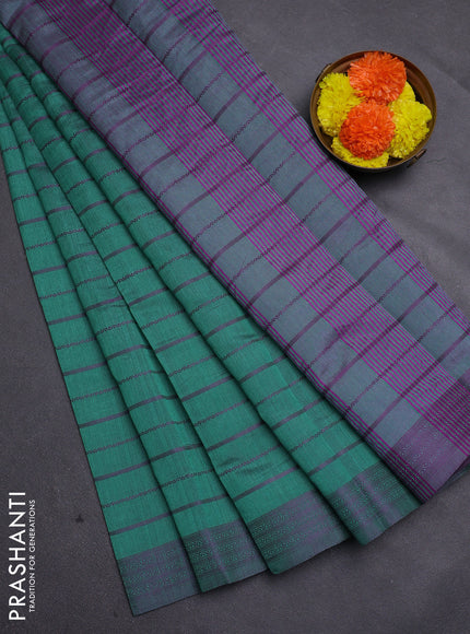 Teal Green & Purple Semi Raw Silk Saree