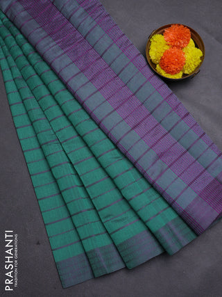 Teal Green & Purple Semi Raw Silk Saree