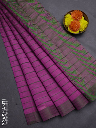 Magenta Pink & Green Semi Raw Silk Saree
