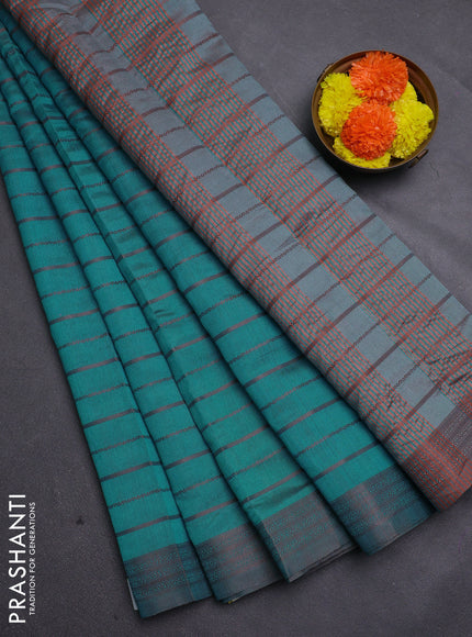 Teal Blue & Rust Semi Raw Silk Saree