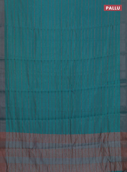 Teal Blue & Rust Semi Raw Silk Saree