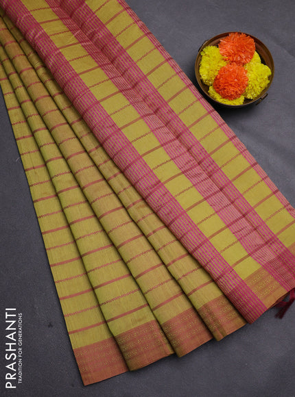 Mustard Yellow & Pink Semi Raw Silk Saree