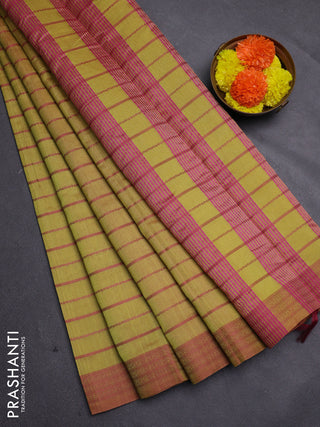 Mustard Yellow & Pink Semi Raw Silk Saree