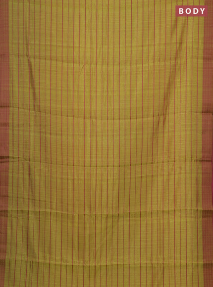 Mustard Yellow & Pink Semi Raw Silk Saree