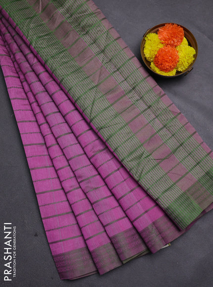 Pink & Green Semi Raw Silk Saree