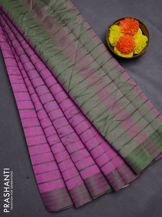 Pink & Green Semi Raw Silk Saree