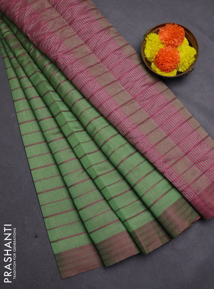 Green & Pink Semi Raw Silk Saree
