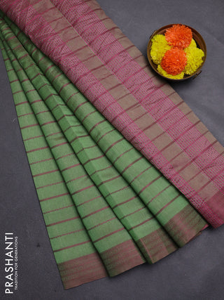 Green & Pink Semi Raw Silk Saree