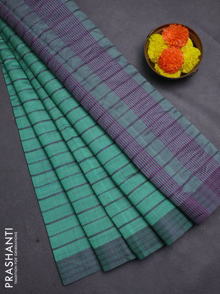 Teal Green & Purple Semi Raw Silk Saree