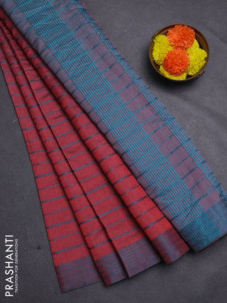 Maroon & Teal Blue Semi Raw Silk Saree