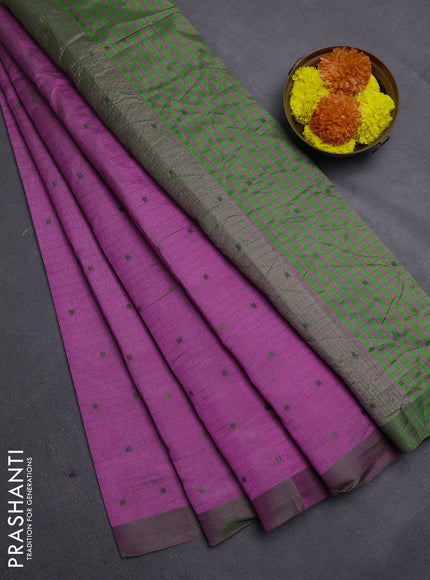 Magenta Pink & Green Semi Raw Silk Saree