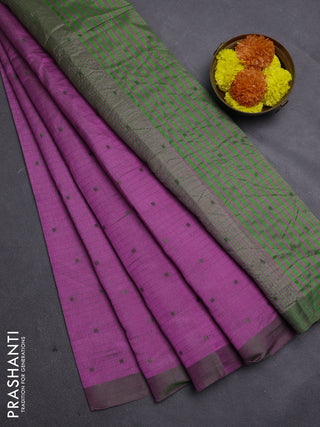 Magenta Pink & Green Semi Raw Silk Saree