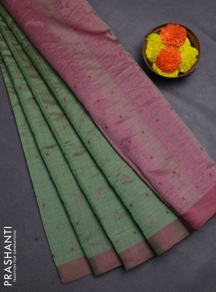 Green & Pink Semi Raw Silk Saree