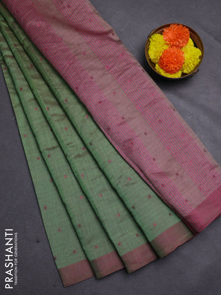 Green & Pink Semi Raw Silk Saree