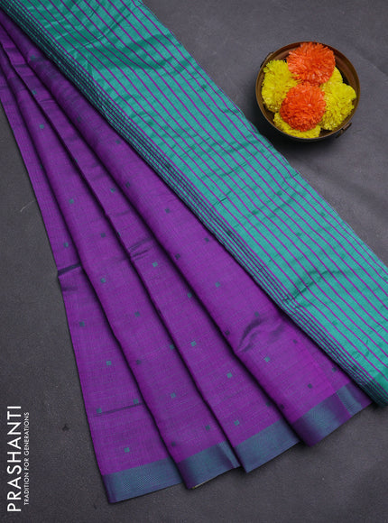 Purple & Teal Green Semi Raw Silk Saree
