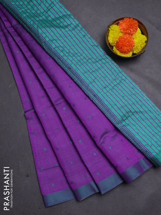Purple & Teal Green Semi Raw Silk Saree