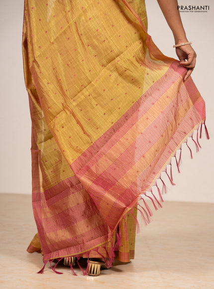Lime Green & Pink Semi Raw Silk Saree