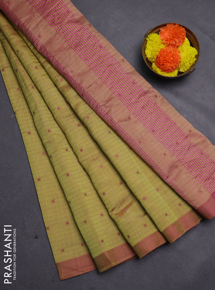 Lime Green & Pink Semi Raw Silk Saree