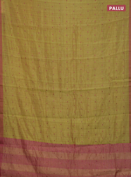 Lime Green & Pink Semi Raw Silk Saree