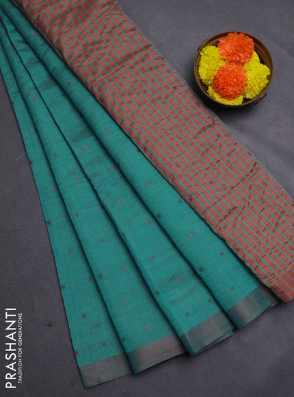 Teal Green & Rust Semi Raw Silk Saree