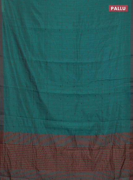 Teal Green & Rust Semi Raw Silk Saree