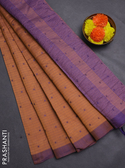 Rust & Violet Semi Raw Silk Saree