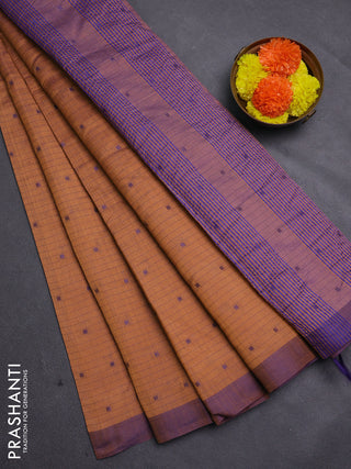 Rust & Violet Semi Raw Silk Saree