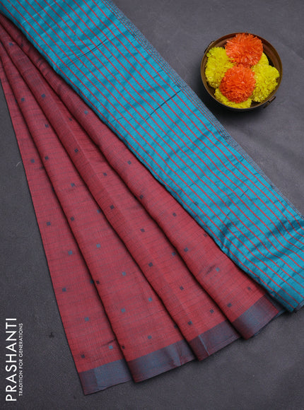 Peach & Teal Blue Semi Raw Silk Saree