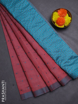 Peach & Teal Blue Semi Raw Silk Saree