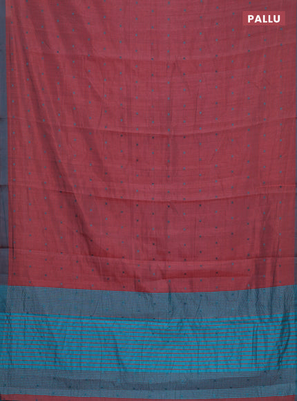 Peach & Teal Blue Semi Raw Silk Saree