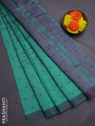 Teal Green & Purple Semi Raw Silk Saree