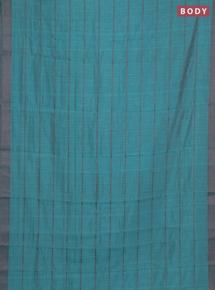 Teal Green & Brown Semi Raw Silk Saree