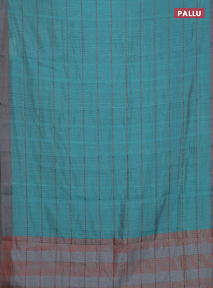 Teal Green & Brown Semi Raw Silk Saree