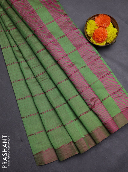 Green & Pink Semi Raw Silk Saree