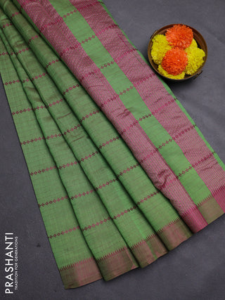 Green & Pink Semi Raw Silk Saree