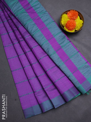 Purple & Teal Green Semi Raw Silk Saree