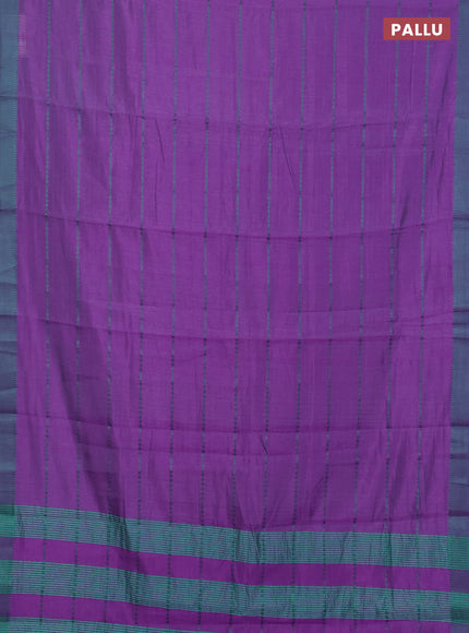 Purple & Teal Green Semi Raw Silk Saree