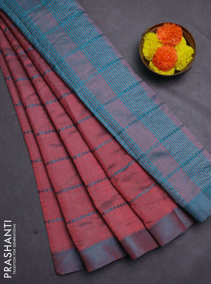 Peach & Teal Blue Semi Raw Silk Saree