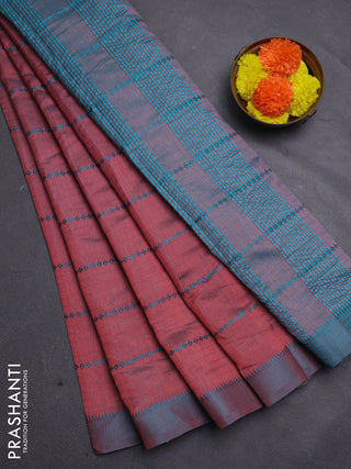 Peach & Teal Blue Semi Raw Silk Saree