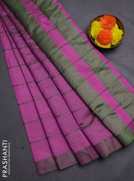 Pink & Green Semi Raw Silk Saree