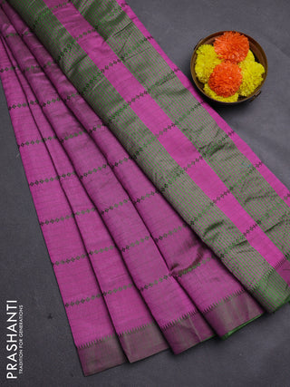 Pink & Green Semi Raw Silk Saree