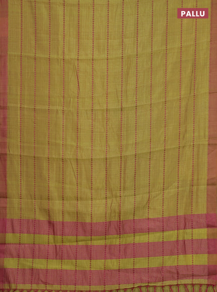 Lime Green & Pink Semi Raw Silk Saree