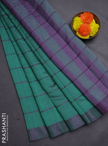 Teal Green & Pink Semi Raw Silk Saree