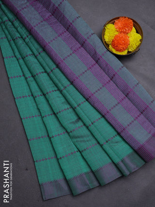 Teal Green & Pink Semi Raw Silk Saree